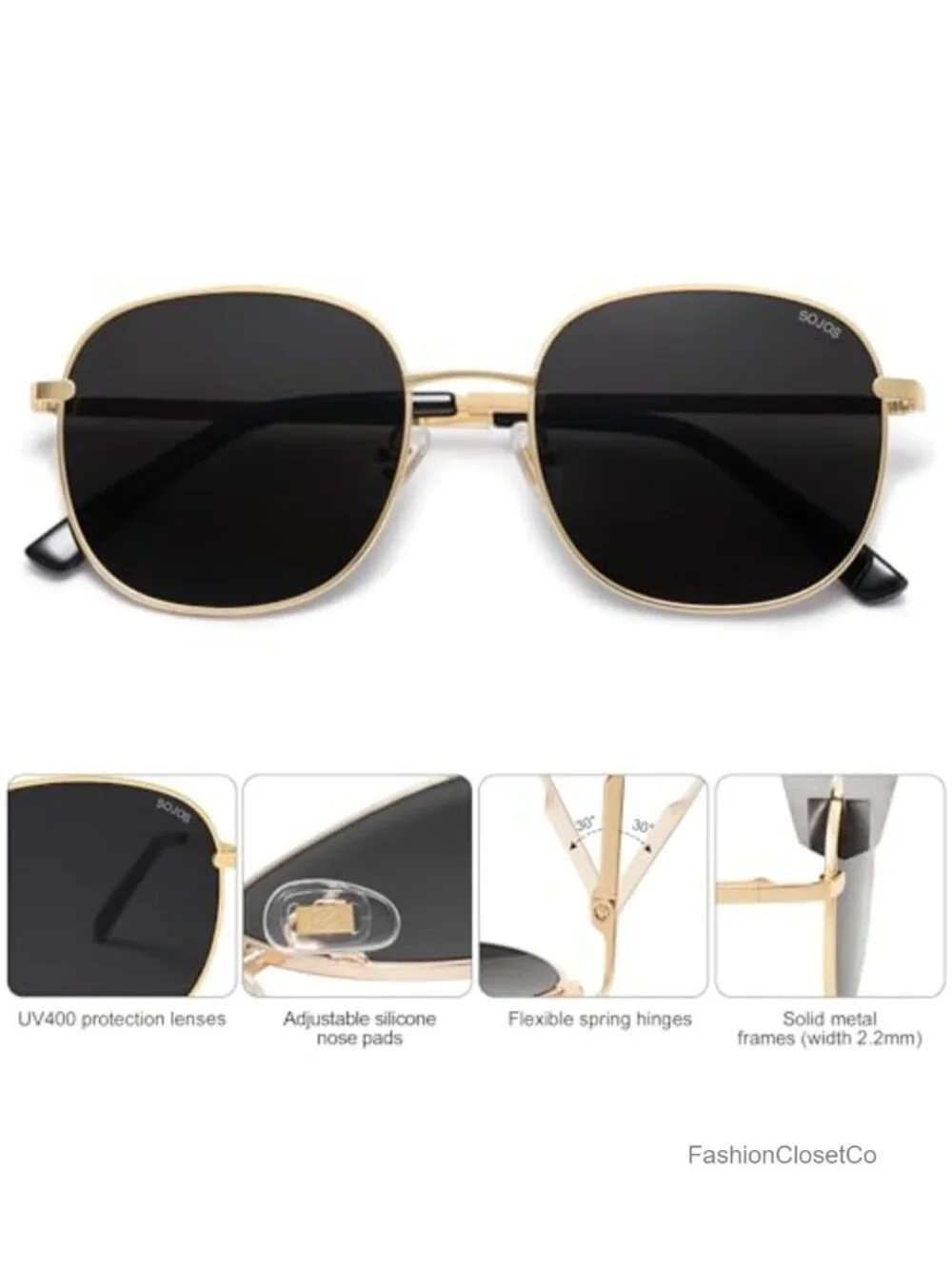 Classic Square Sunglasses Metal Frame Spring Hinges